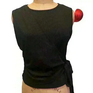 Women's Solid Black Ribbed Sleeveless Wrap Side Tie Side Top NWT Size XL